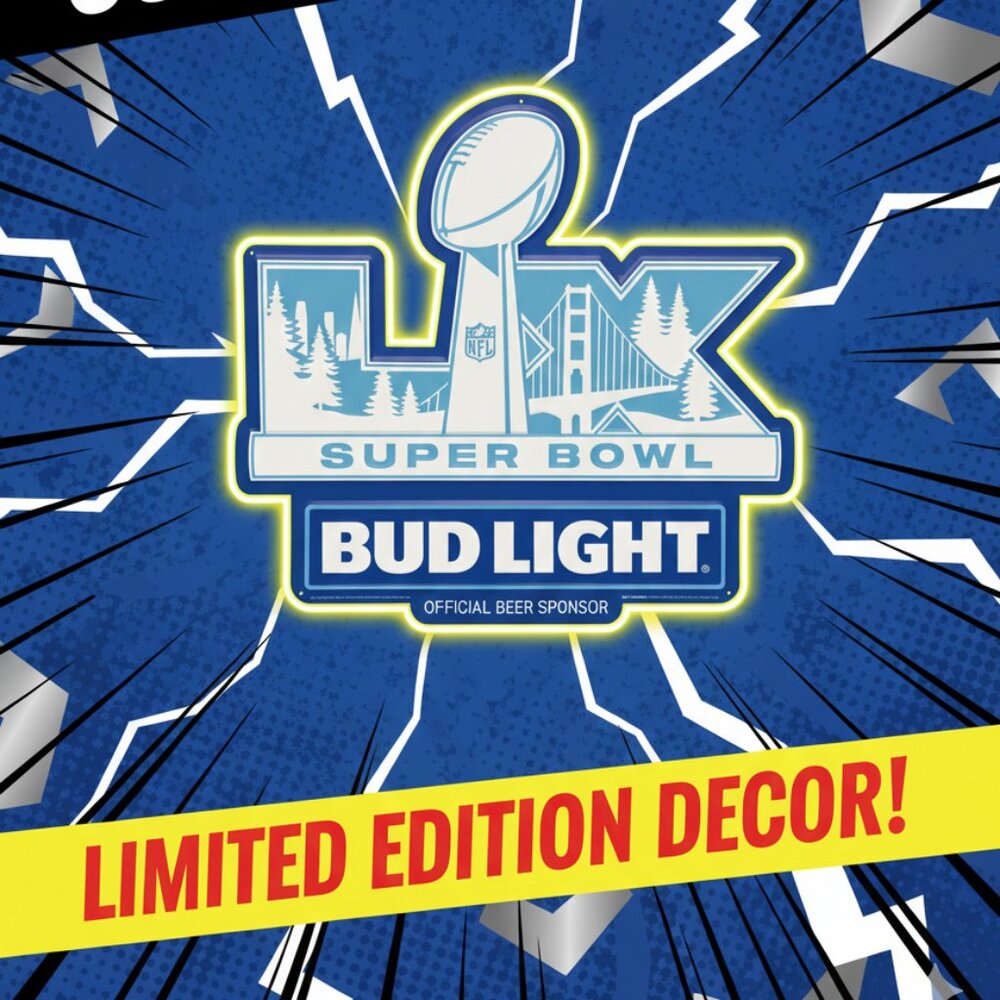 Bud Light Super Bowl LX Tin Sign 21x23 – Official NFL Beer‎ Sponsor Sign |